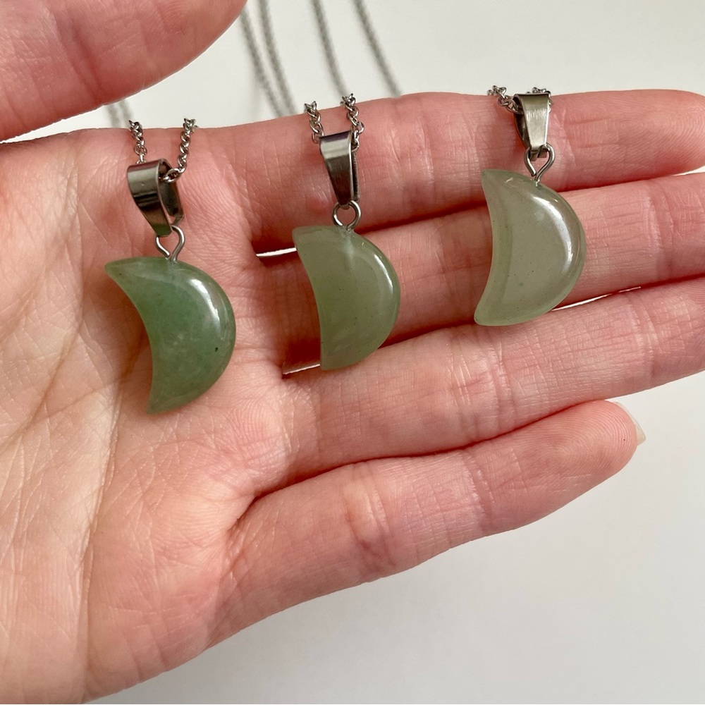 3/$25 Green Aventurine Crescent Moon Necklace - Picture 3 of 7